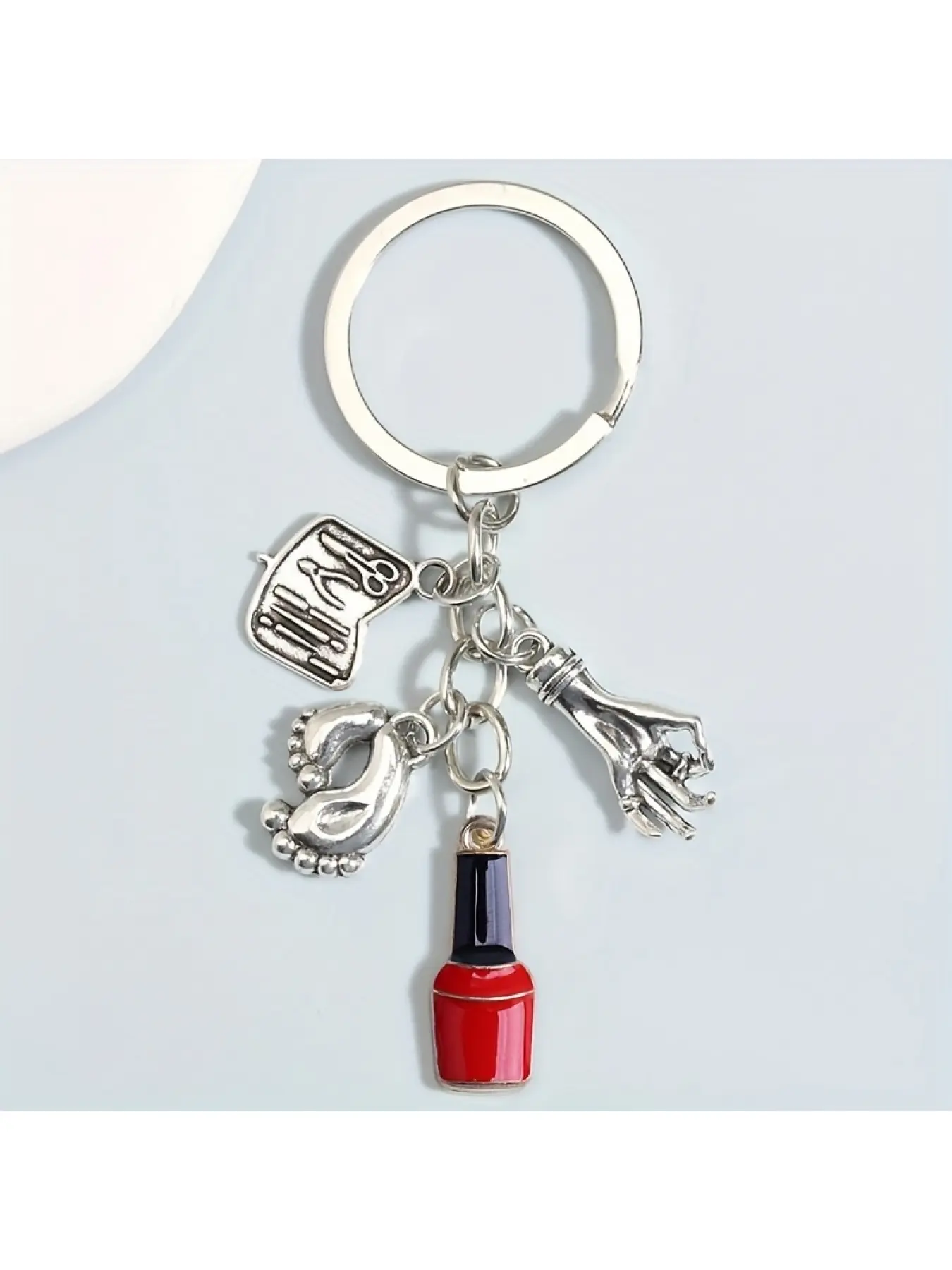 1pc Nail Polish Cosmetic Keychain For Men, Scissors Tool Box Manicure Keychain, Nail Beauty Alloy Drip Oil Key Ring For Men, Suitable For Bag Ornaments