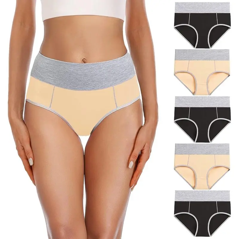 YaShaer Women's High-Waist Cotton Underwear - 5-Pack Full Coverage Stretch Fit Soft Briefs