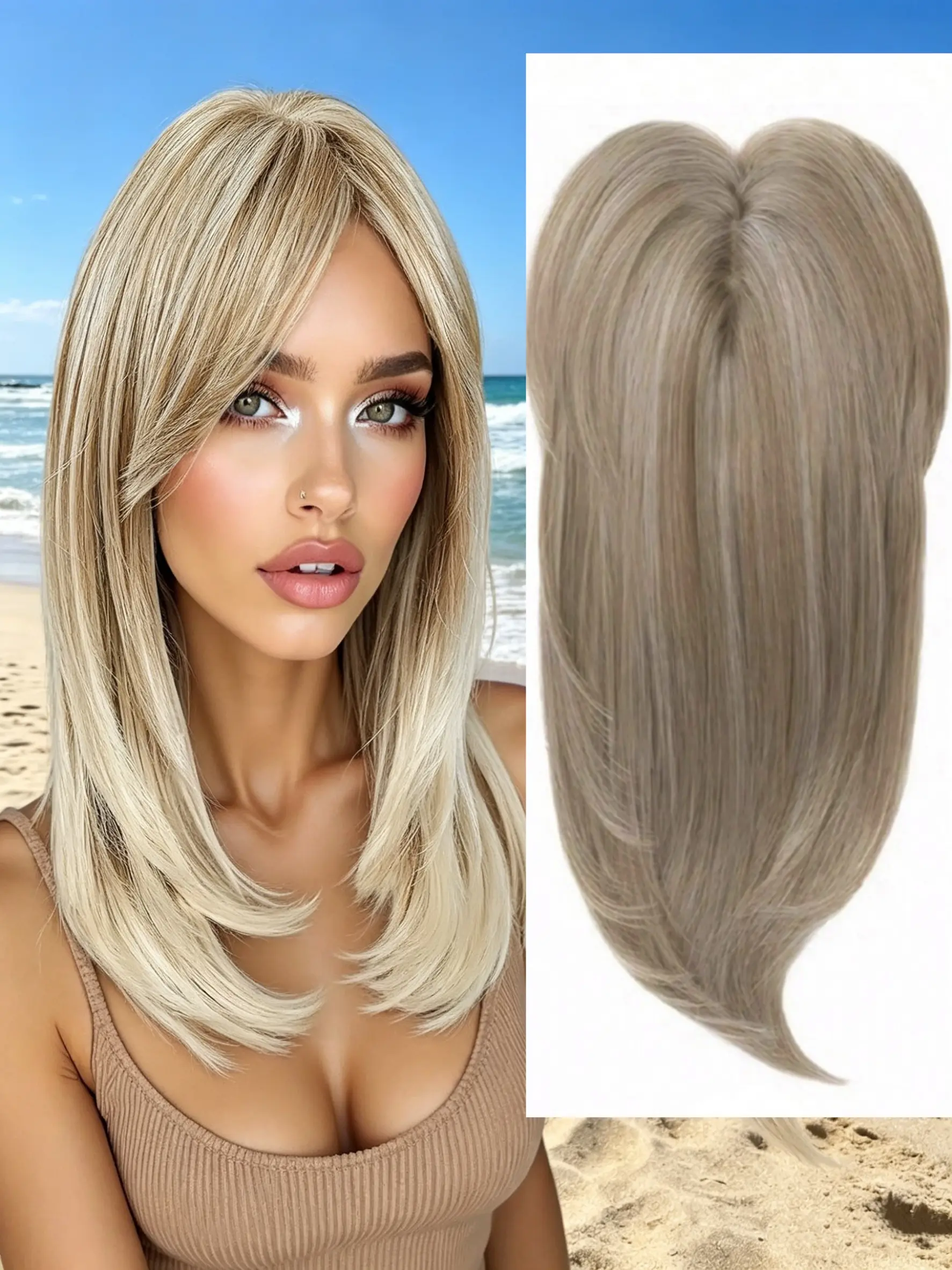 💃 No more frustrating bad hair days! Our straight ash blonde clip-in hair topper with soft bangs offers invisible blending and layered volume to boost confidence during every daily outing.