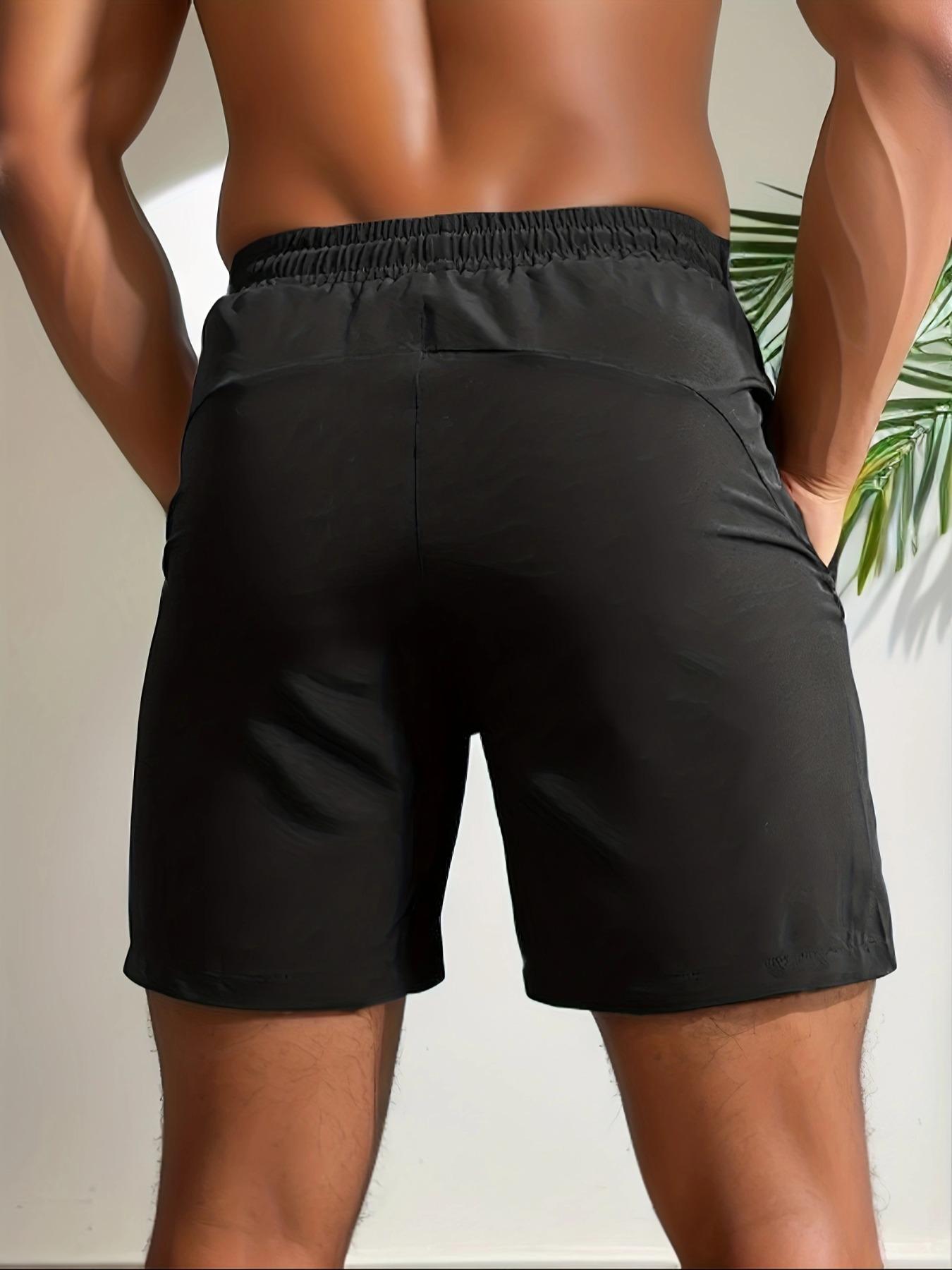 【Plus Size】 Letter Print Drawstring Waist Shorts, Casual Regular Fit Pocket Zipper Shorts for Summer, Athleisure Menswear, Lightweight Workout Activewear, Training Cycling Breathable Fitness Athletic Wear, Sports Shorts Set