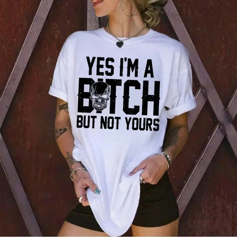 Unisex Casual Feminist Graphic T-Shirt - Shortsleeve, Round/Crew Neck, Multi-Size, "Yes I'm a B*tch But Not Yours" Print, Comfy Breathable Sarcastic Apparel, Soft Hoodie Option for Women's Gifts, Sports & Outdoor Top
