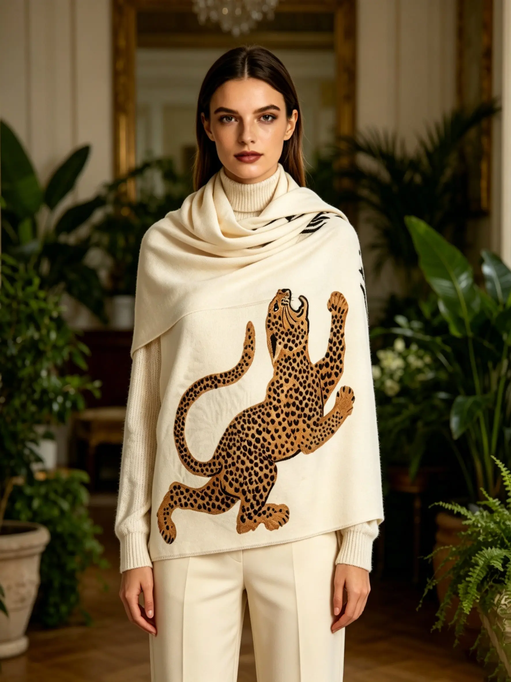 Women's Leopard Print Scarf, Soft Shawl, Lightweight Fuzzy Edge Blanket Scarf, Elegant Animal Pattern Fall Winter Coat Warm Wrap, Fashion Accessory Gift