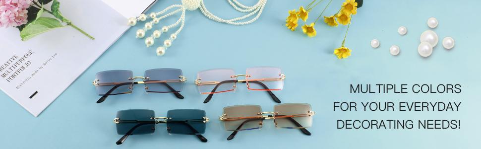 3 Pairs Rimless Rectangle Sunglasses Tinted Frameless Eyewear Vintage Transparent Rectangle Y2K Glasses