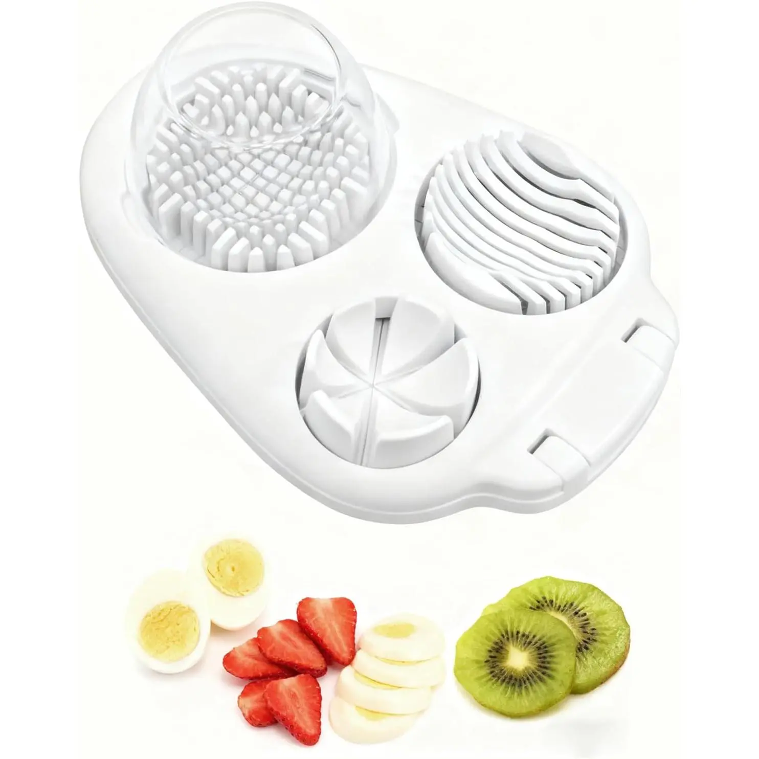 3-In-1egg Slicer For Hard Boiled Eggs,Stainless Heavy Duty Steel Egg Slicer Kitchen Gadget,  Strawberry,Apple,Banana,Cherry,Tomato,White