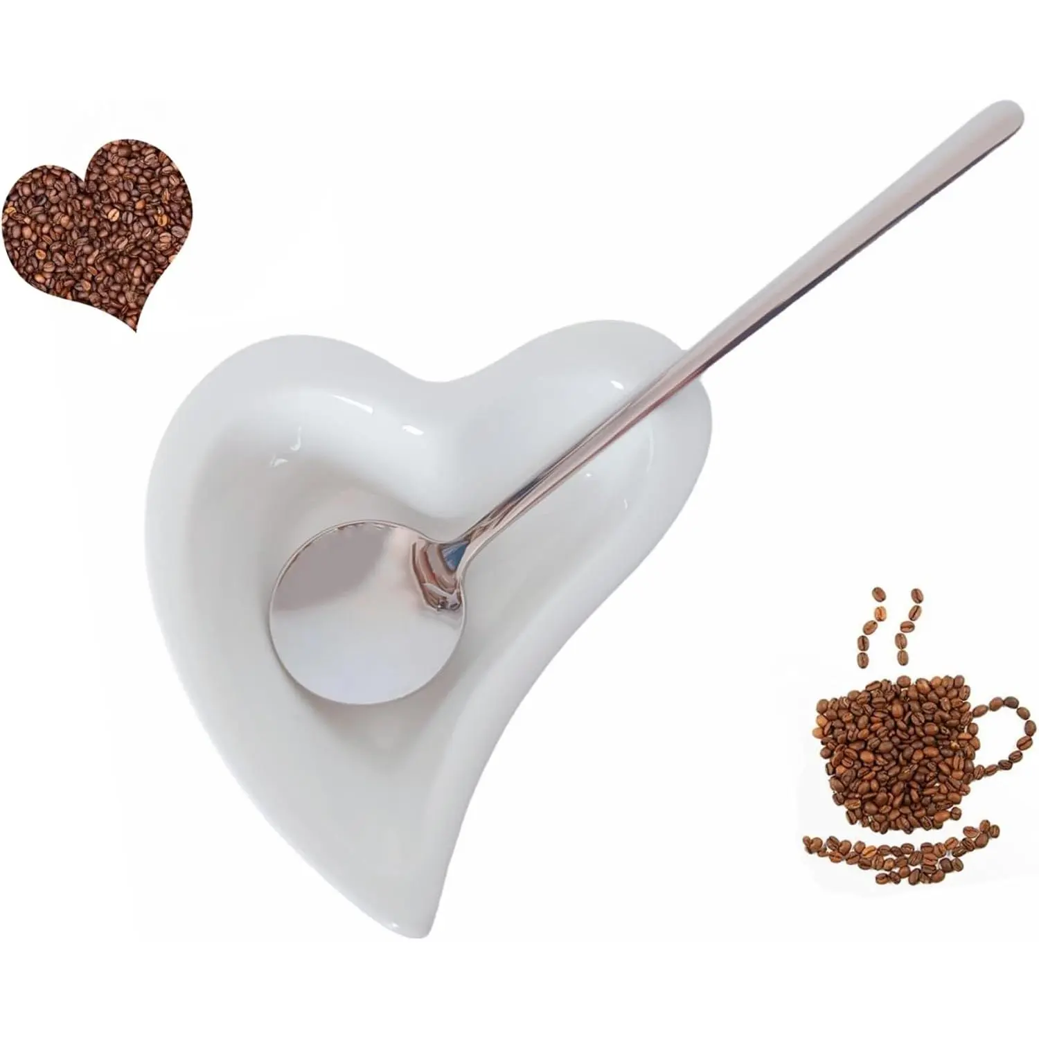 Coffee Spoon and Rest for Coffee Bar Accessories, Mini Cute Small Spoon Rest for Coffee Bar & Station,  Spoon Rest & Holder for Teaspoon Rest (White Heart Rest with  Spoon)
