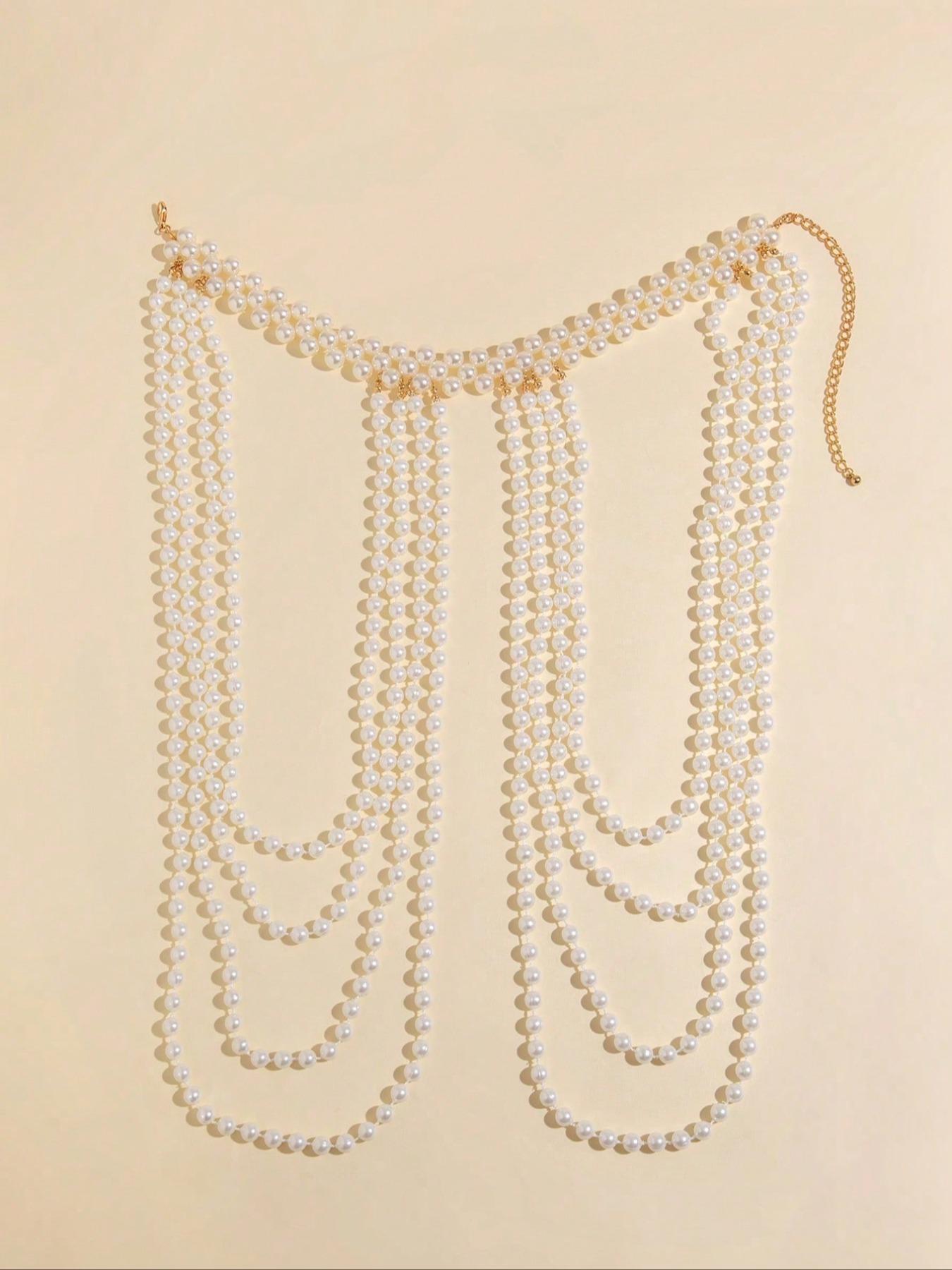 Elegant Faux Pearl Decorated Body Chain, Vintage Body Jewelry, Valentine's Gifts for Her, Women's Exquisite Trendy Beaded Necklace Body Jewelry for Party, Daily Clothing Decor, Birthday Gift