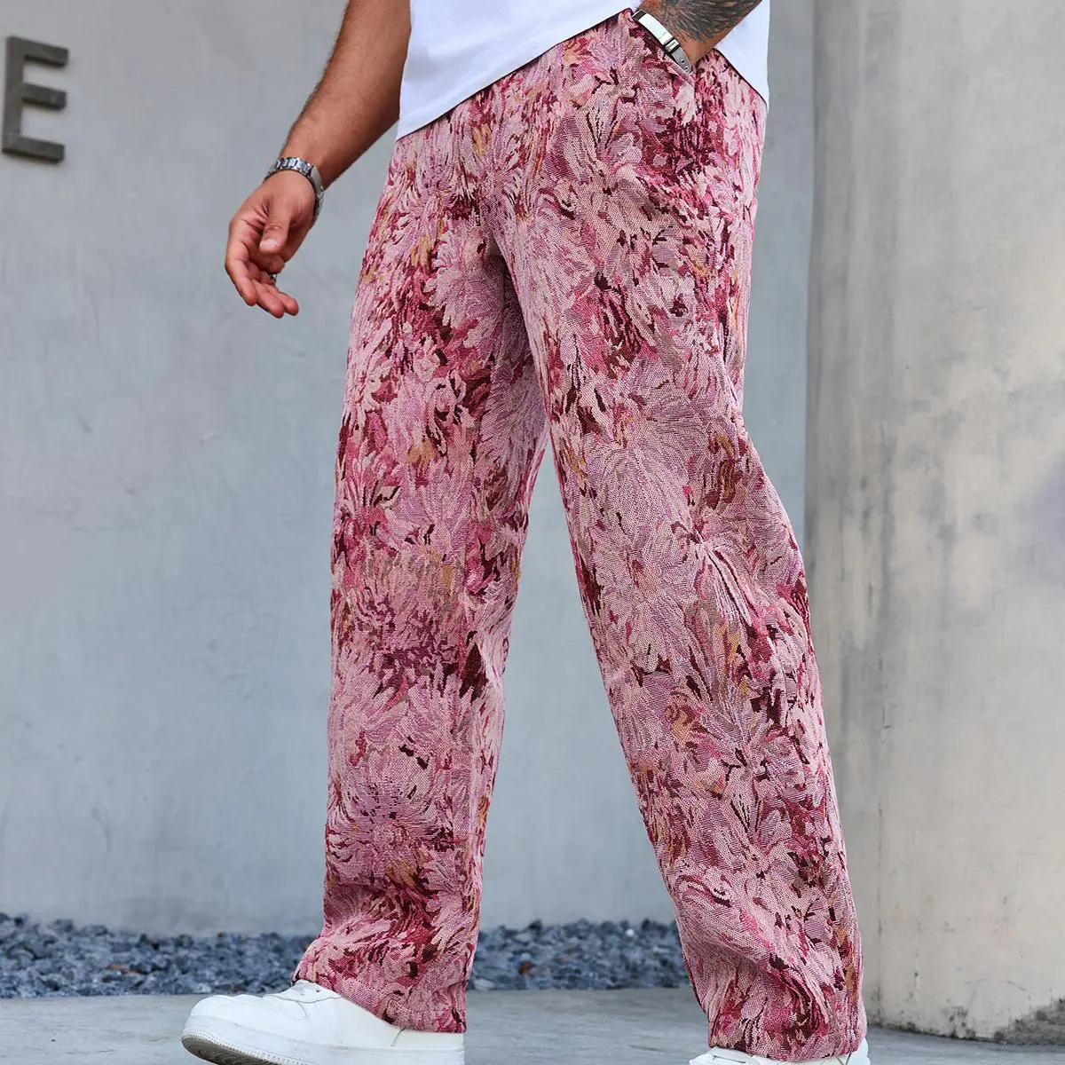 Men's Chic Printed Casual Bright Pants - Machine Washable, Relaxed Fit, Elastic Waist Streetwear Clothing for Urban Style Menswear Bottoms, Chic Printed Men's Pants, Adjustable