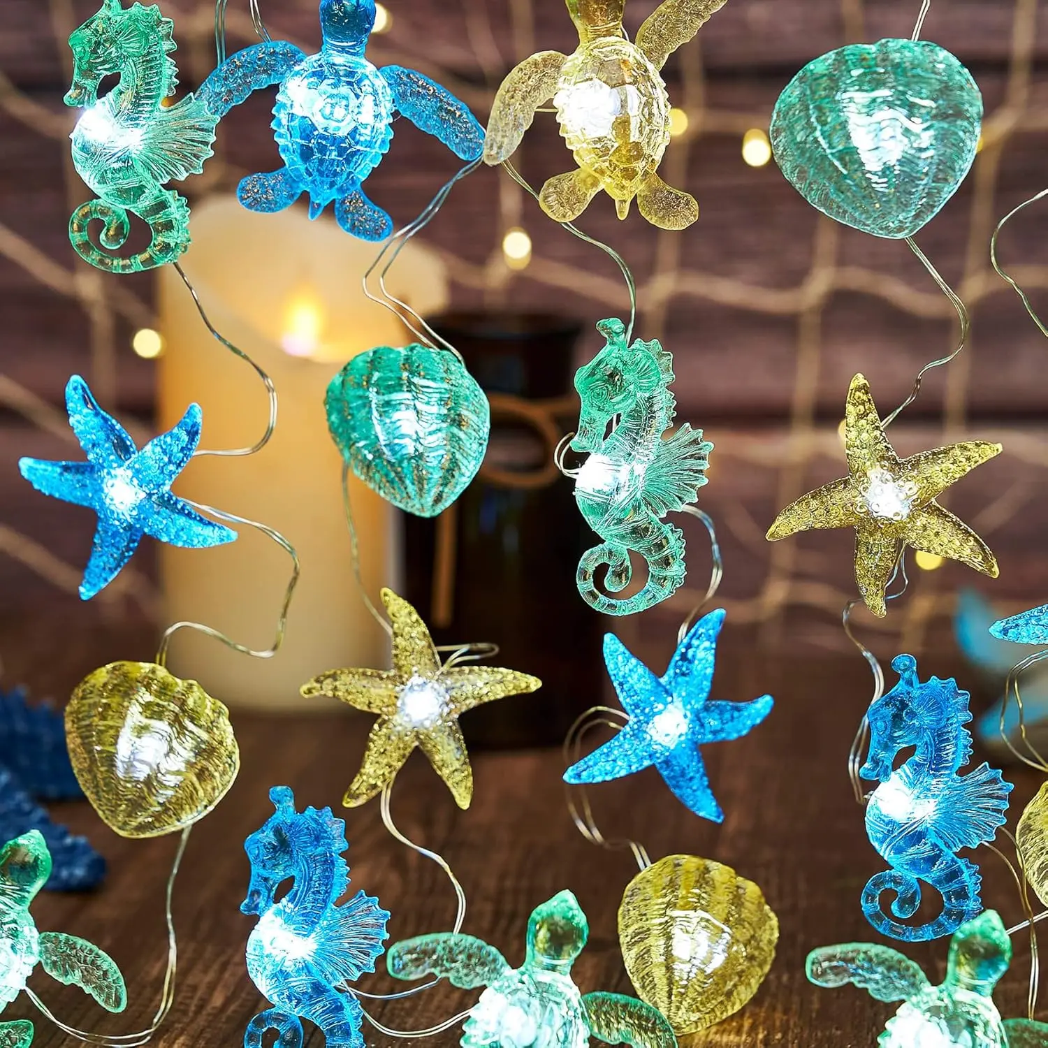 Nautical Theme Ocean Décor Beach Decorative String Lights Outdoor Seahorse Sea Turtle Starfish Shell Cute Marine Life Novelty Night Lights 30LED 10ft Battery Operatedfidget toys
