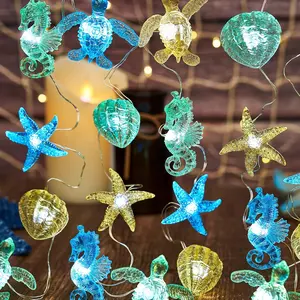 Nautical Theme Ocean Décor Beach Decorative String Lights Outdoor Seahorse Sea Turtle Starfish Shell Cute Marine Life Novelty Night Lights 30LED 10ft Battery Operatedfidget toys