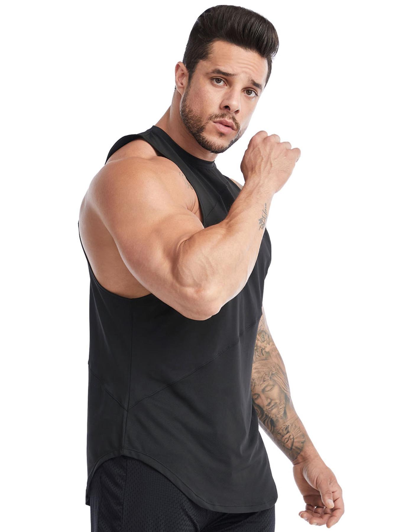Men's Plain Round Neck Sports Vest, Quick Drying Breathable Loose Tank Top, Mens Clothing, Men's Sportswear for Indoor Outdoor Running, Gym Clothes