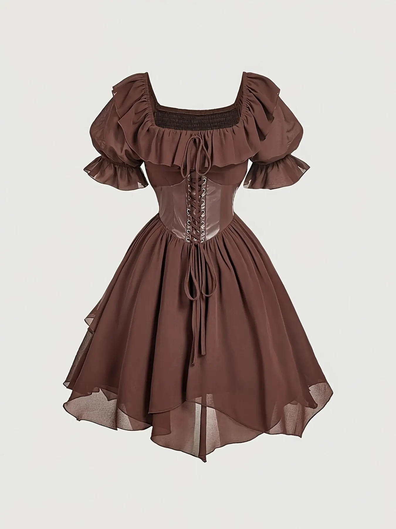 Women's Solid Color Square Neck Short Sleeve Ruffled Mini Dress, Summer Vacation Dress, Vintage Country Style, Elegant Classy Flattering, Party Wedding Guest Dress