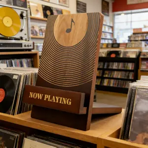 Solid Wood Vinyl Record Display Stand, Note Carved Playing Record Holder, Desktop Vertical Lp Album Organizer, Turntable Accessory, Gift for Vinyl Collectors