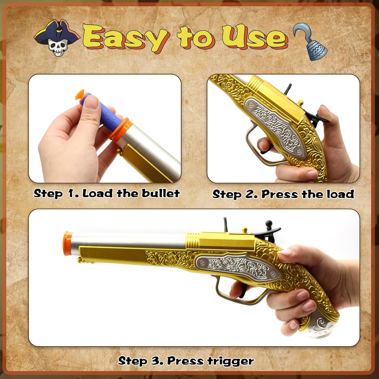 Revolver Soft Gun, Caribbean Firing Pirate Gun with 10 Soft bullet, EVA Children's Toy Small Pistol with Gift, Holiday Toys