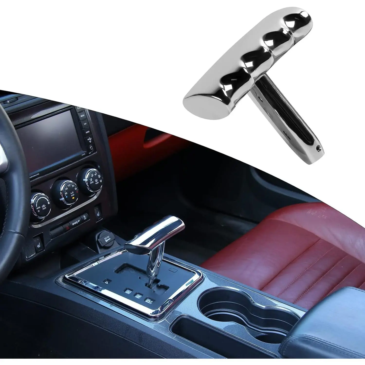 T Handle Gear Shift Knob Fit for 2012-2017 Jeep Wrangler JK/for 2011-2014 Dodge Durango/for 2009-2014 Dodge RAM (Aluminum Alloy,Chrome)
