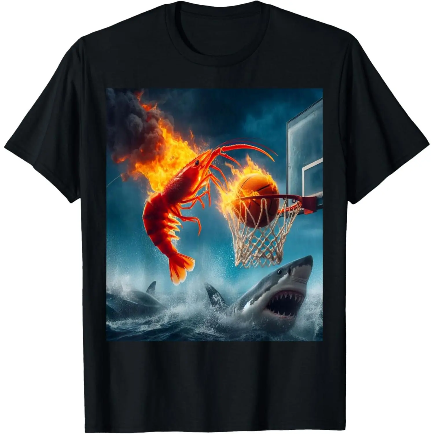 Shrimp Dunking on Shark Funny Fishing Meme T-Shirt Graphic Tee