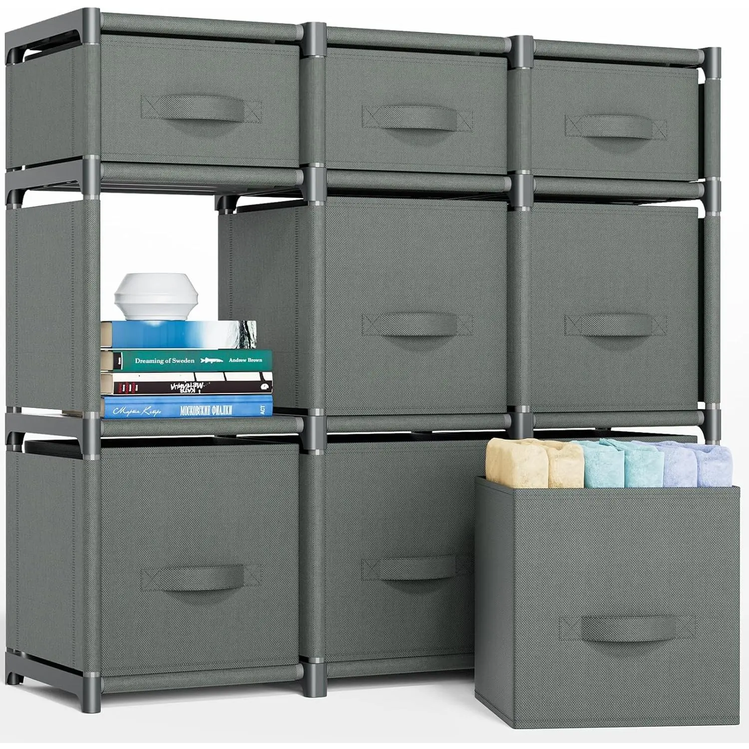 9 Cube Storage Organizer, Closet Organizers and Storage | Cube Storage Shelf, Easy to Assemble with Storage Drawers, DIY Closet Cube Organizer for Living Room,Bedroom,Dorm Room-Gray