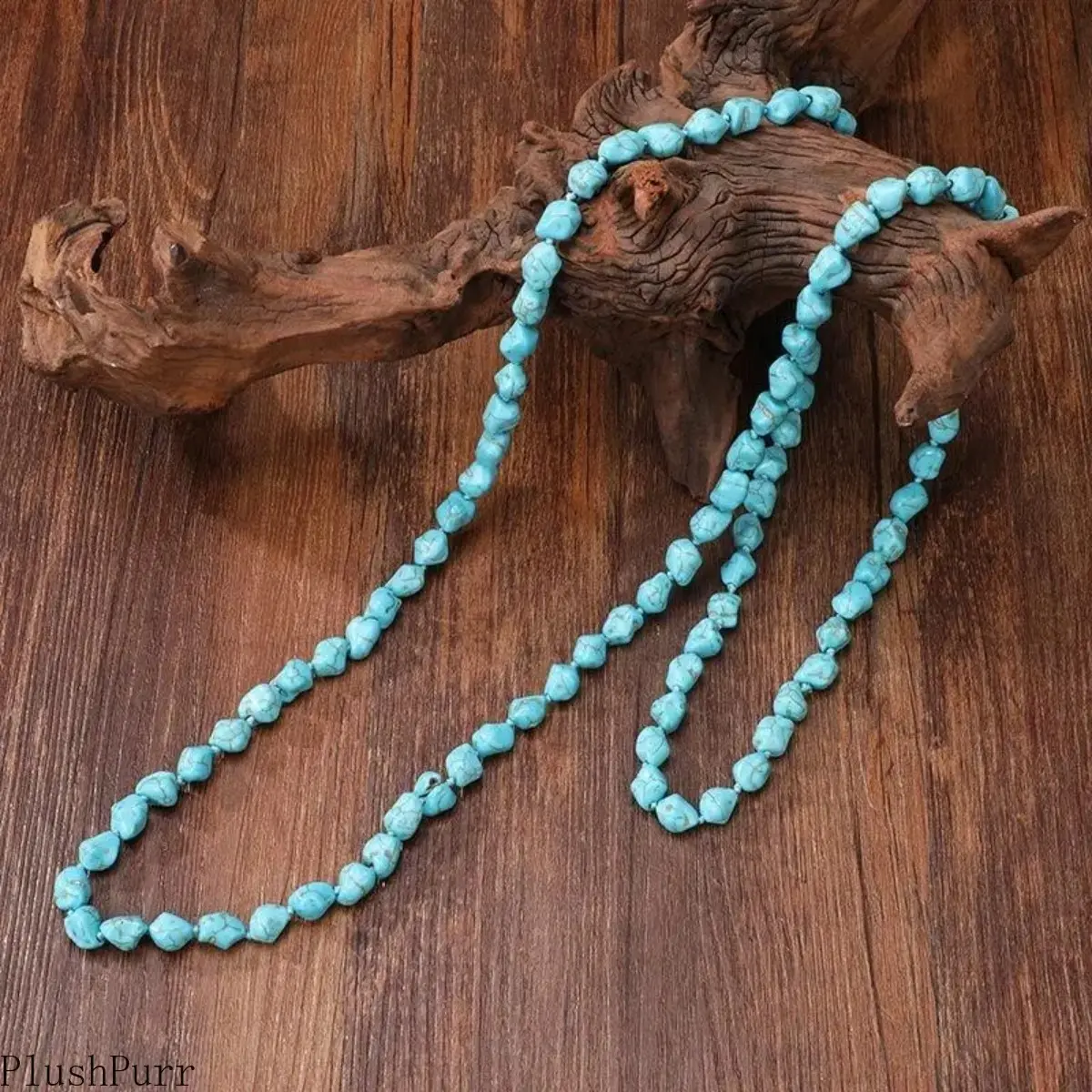 Women's Polyester Boho Turquoise Long Knotted Statement Necklace - Handmade Western Coastal Cowgirl Jewelry, Festival-Vacation Bag Accessory for TikTok Shop Back to School, Festival Outfits