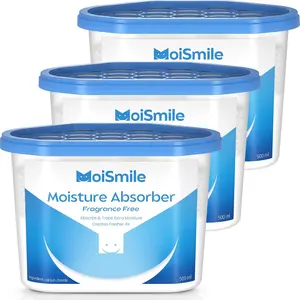 Moisture Absorbers, Efficient Humidity Absorber & Odor Eliminator Boxes, Refillable Car Dehumidifier for Closet, Bathroom, Basement& RV, 3 Pack, Fragrance Free