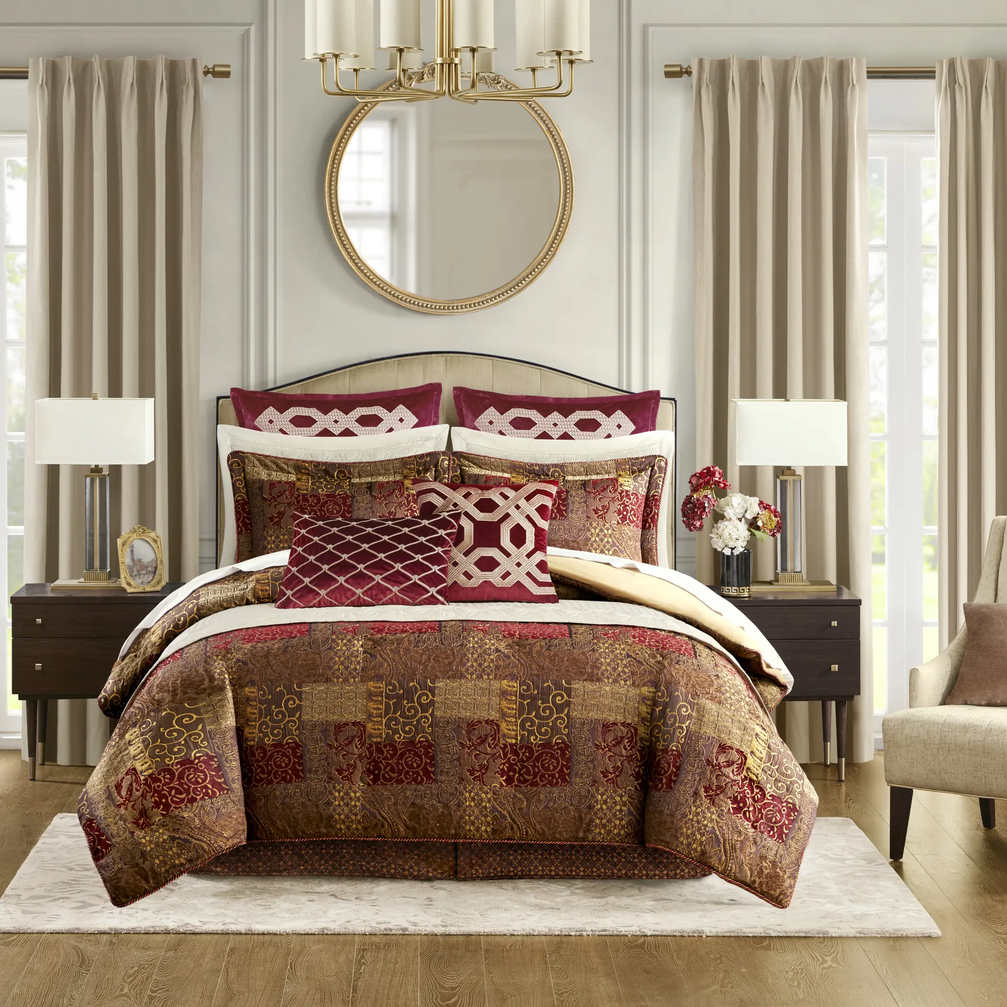 Nokaa 4-Piece Queen Comforter Set with Chenille Jacquard, Bed Skirt & Shams, Multicolor Polyester Bedding for All-Season Use