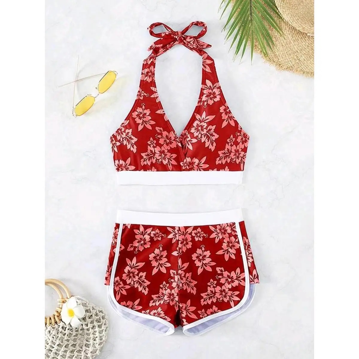 2026 Halter Sporty Bikinis Printed Swimsuit Women High Waist Shorts Swimwear Female Bathers Bathing Swimming Swim Suit Beachwear