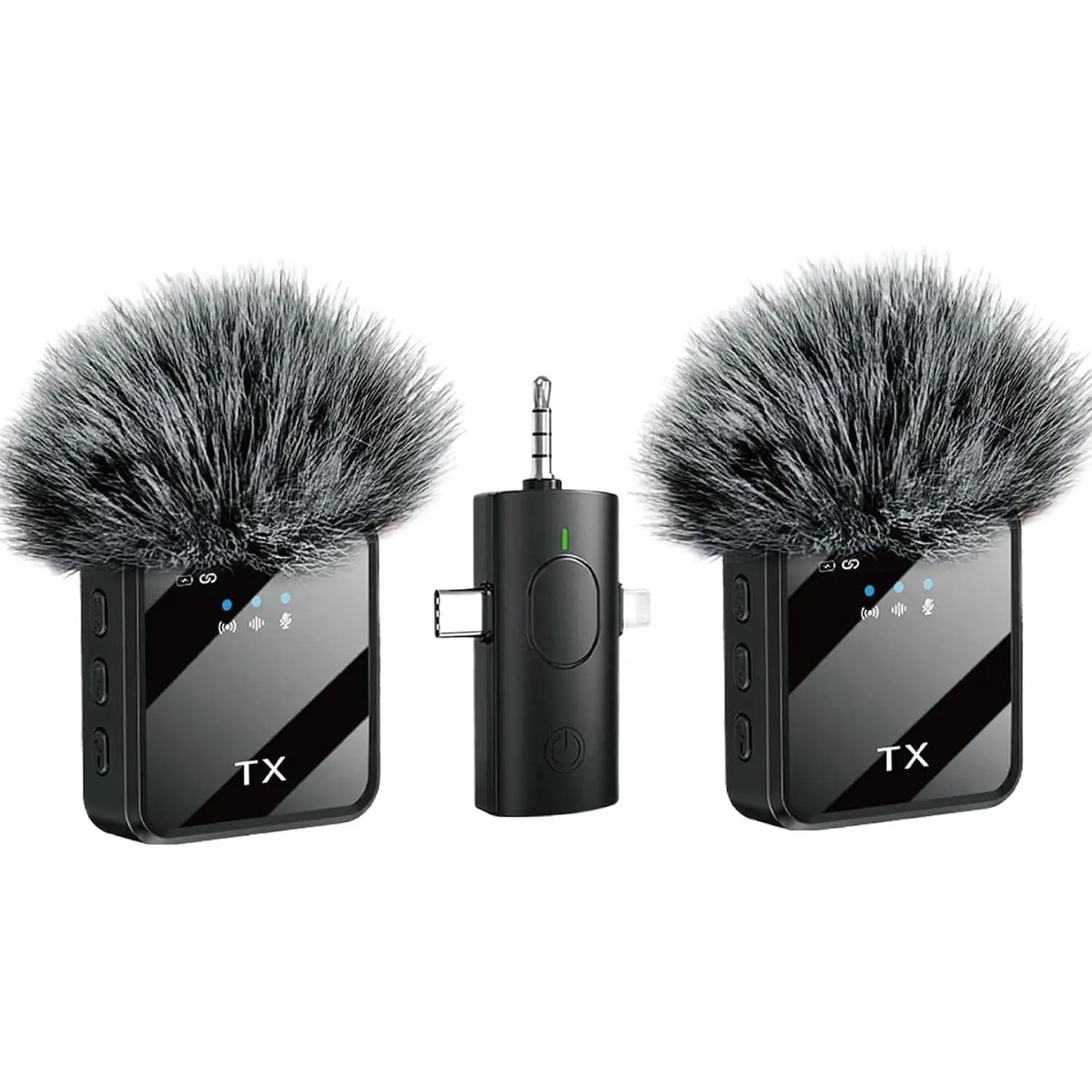 Wireless Microphones, 3 in 1 Lavalier Microphone with Noise Cancellation 3.5 mm Microphone 2 Pack Mini LED Display Mic for Interview, ASMR, Video and Podcasting