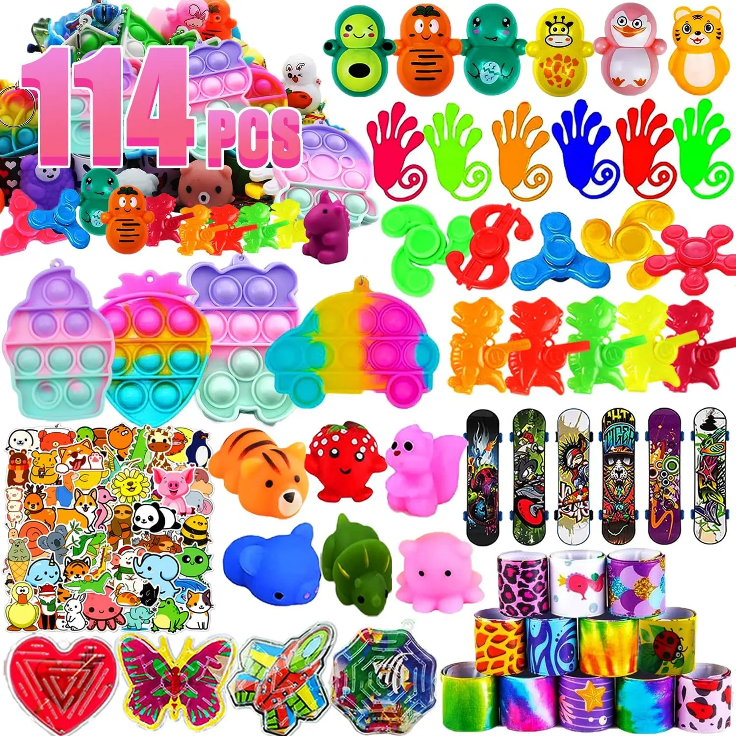 114Pcs Party Favors for Kids 4-8-12, Treasure Box Toys for Classroom, Treasure Chest Prizes in Bulk for School Classroom Rewards, Carnival Prizes, Pinata Fillers Goodie Bag Stuffers for Kids Partyfidget toys