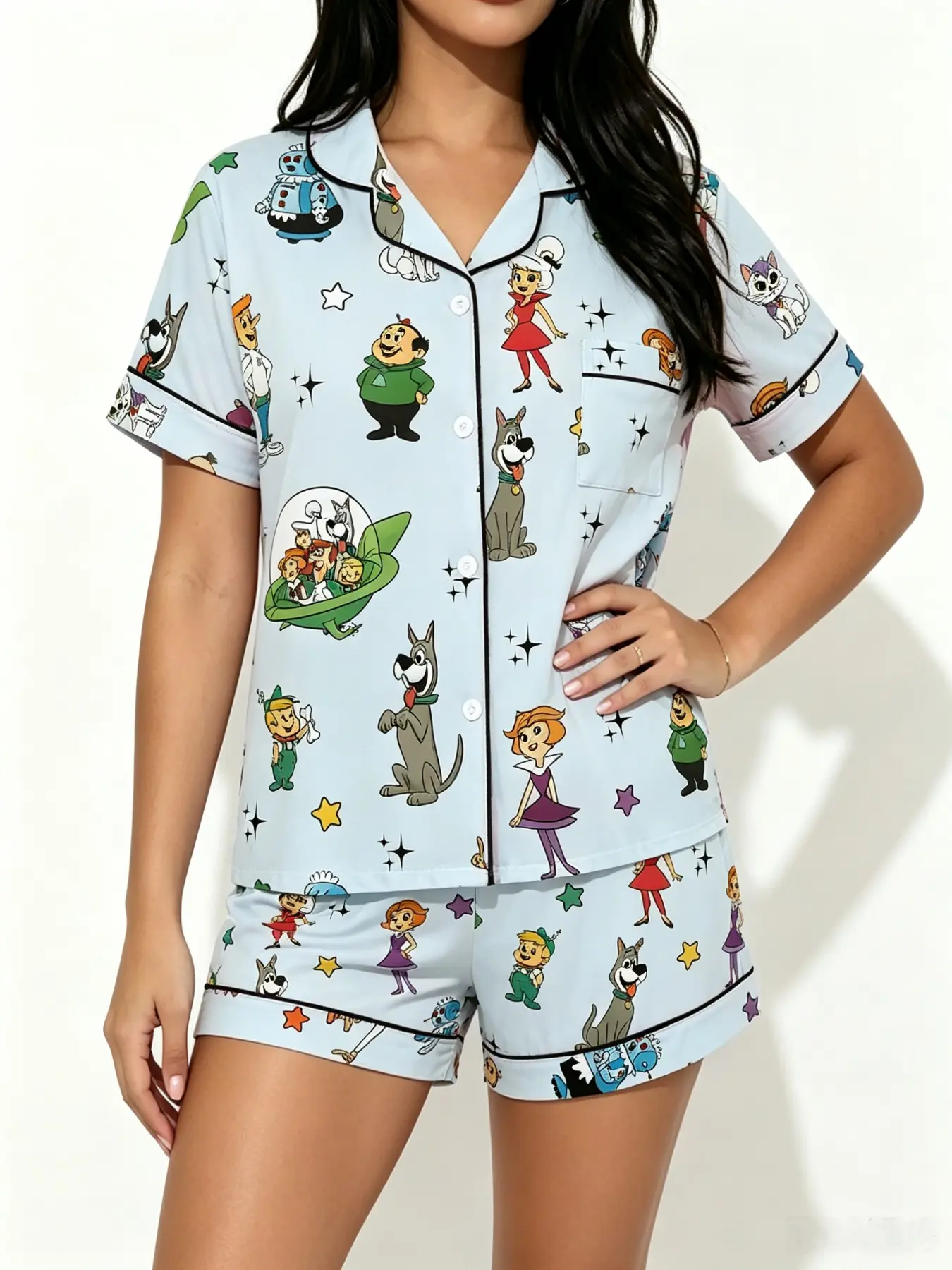 Teen Space Sci-Fi Cartoon Print Pajama Set, Soft Comfortable Sleepwear, Casual Home, Ideal for Summer, Perfect Gift for Teens