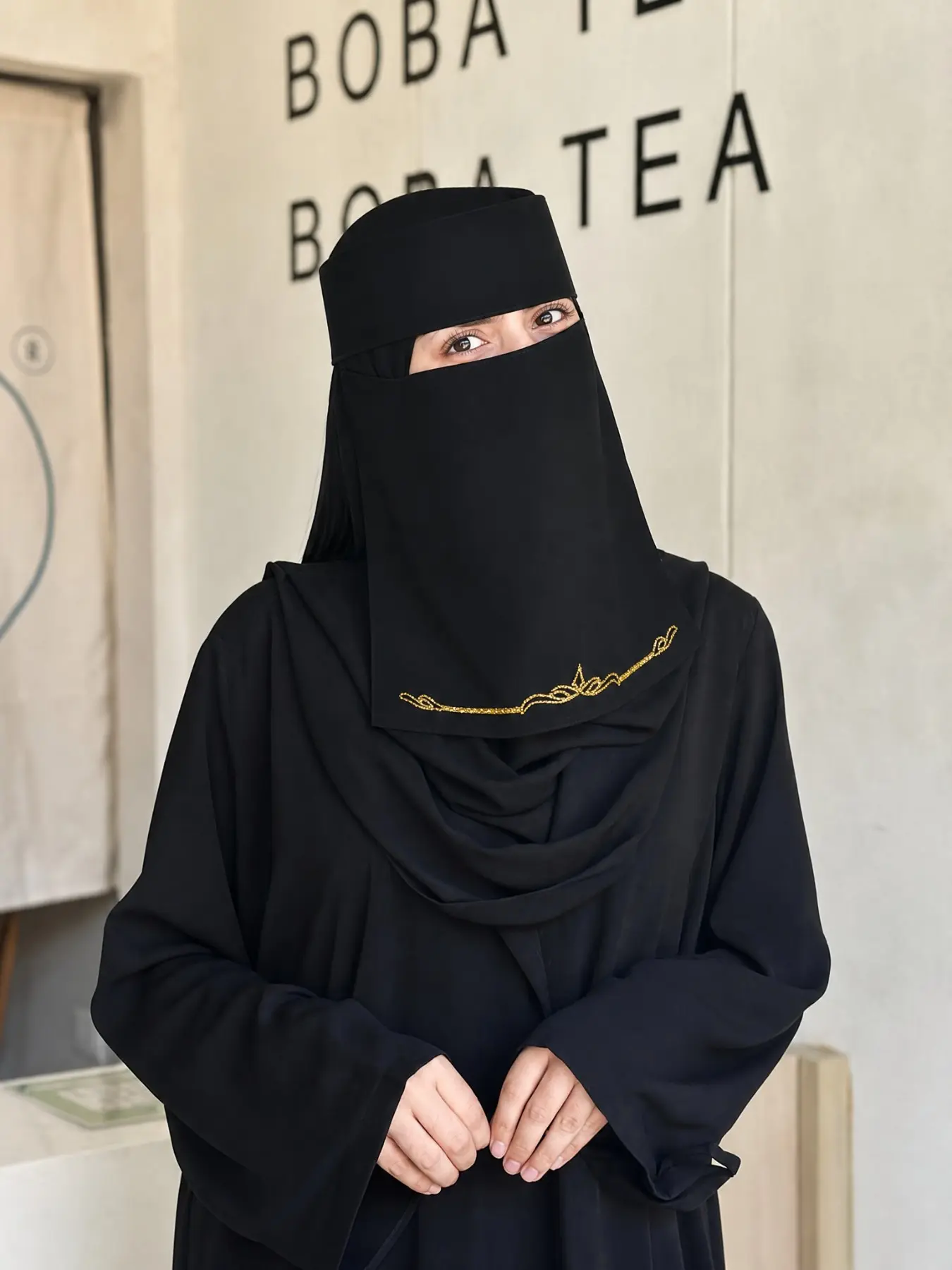 Fashion Gold Leaf Niqab Veil, Pure Single Layer Hijab, Versatile for Prayer and Muslim Women's Festival Gift