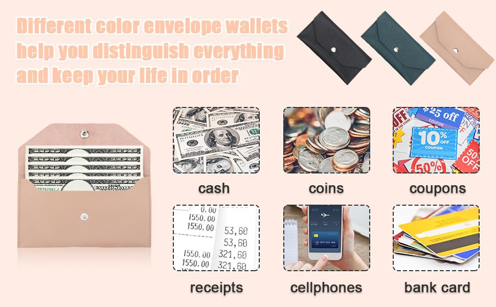 PU Leather Cash Envelope Bag - 3 Reusable Budget Envelopes for Spring Festival, Wedding, Birthday, Graduation & Holidays (Black, Pink, Dark Blue)