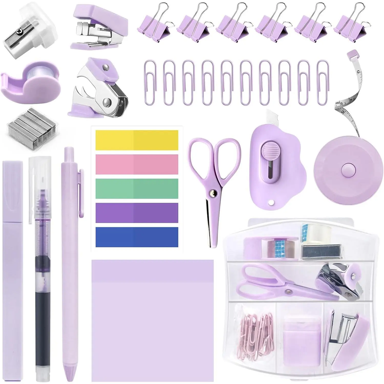 Mini Office  Kit, Mini Stapler with  and Tape Dispenser Set, Mini Stationary Kit Includes Sticky Notes Index Tabs Highlighters Gel Pens for Office & School Supplies ()