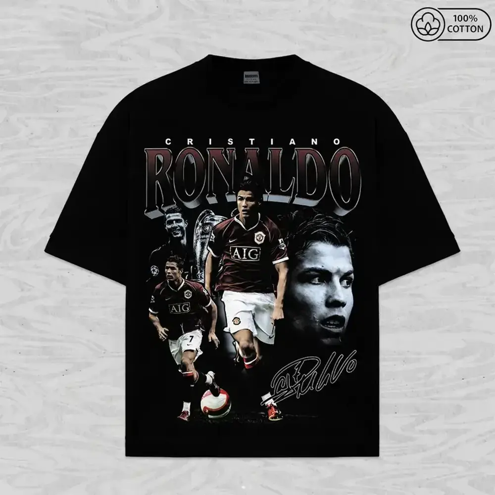 DTG-Cristiano Ronaldo T-shirt, C. Ronaldo digital print T-shirt, 100% cotton fabric, Ronaldo pattern T-shirt, summer, comfortable, breathable, pure cotton