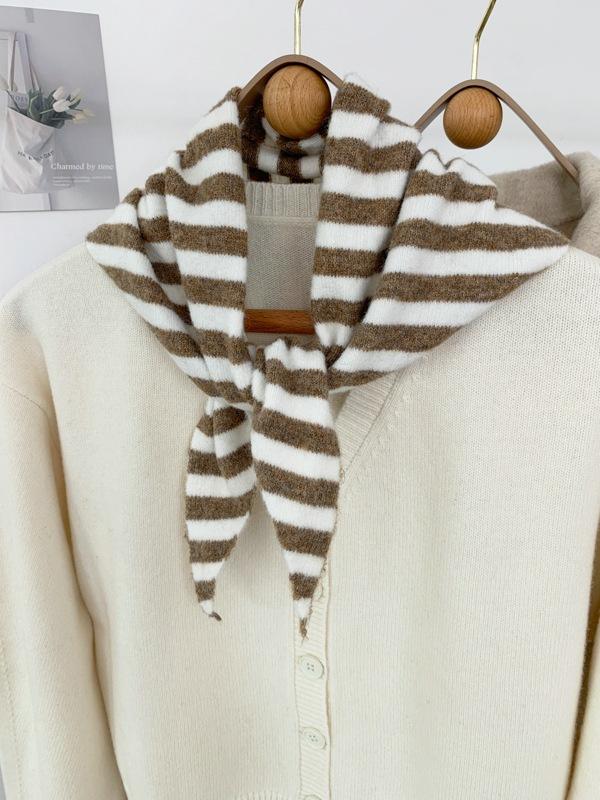 2024 Colorful Stripes with Wool Triangular Binder Decorative Knitted Small Scarf Soft Multi-Functional Small Scarf Collar