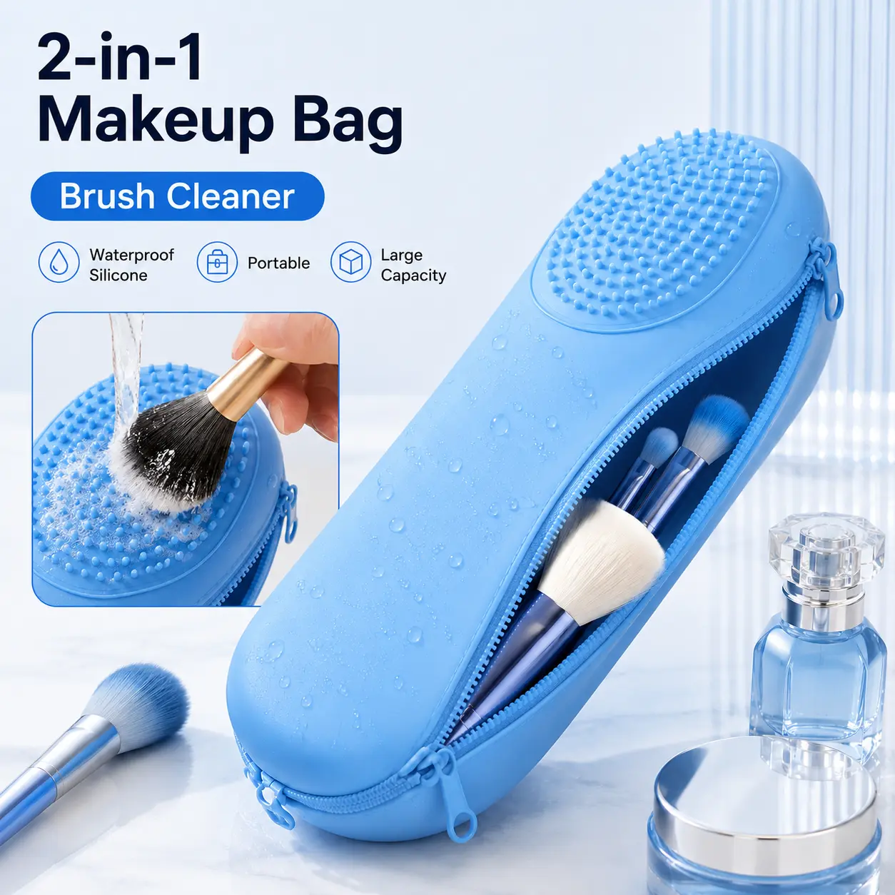 New Multi-Functional Silicone Makeup Travel Bag, Large-Capacity Portable Travel Pouch for Cosmetics & Toiletries, Flexible Lightweight Home Organizer Ideal for Trips Outdoors
