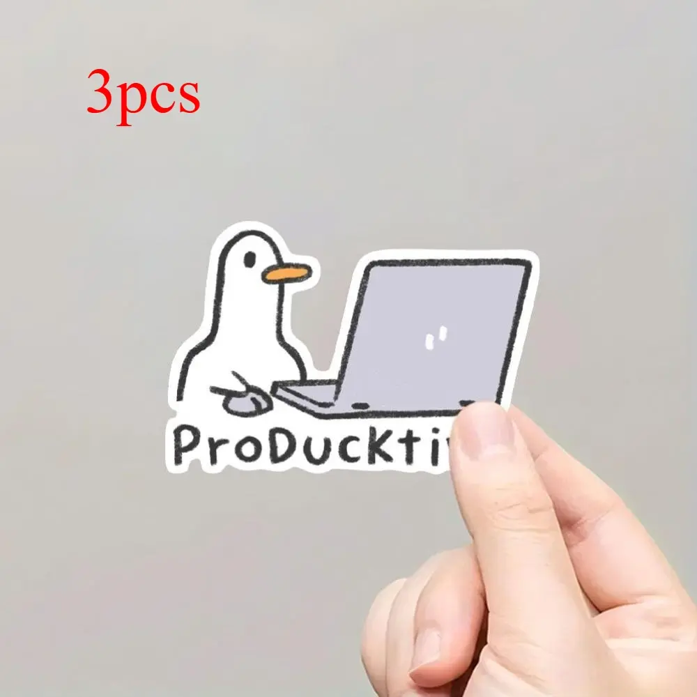 Cute Productive Duck Laptop Sticker, Glossy Waterproof Decal, Easy Peel No Residue, Funny Office Workspace Decor for MacBook Notebook