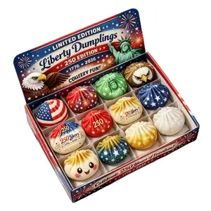 12pcs/Set Slow Rebound Soft Pinch USA 250th Anniversary Giant Glitter Dumplings Box Independence Day Commemorative Gift