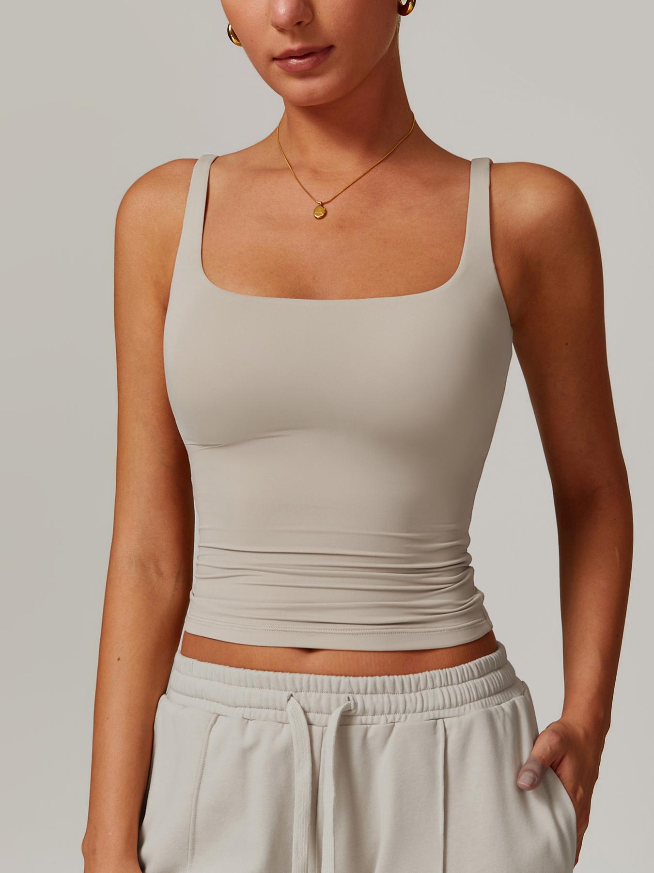 Women's Solid Color Sports Singlet with Built-In Bra Cups, High Stretch Comfortable Breathable Quick Drying Sports Bra for Yoga Gym Workout Fitness, Ladies Sportswear for Indoor Outdoor Wear