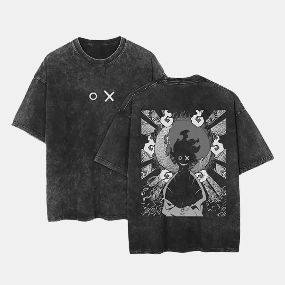 Benimaru Shinmon Fire Force Ver.2 Oversized Washed Black T-Shirt Unisex Printed Cool Tee Anime Pattern Shirt Summer Casual Hip Hop T-Shirt Street Clothing