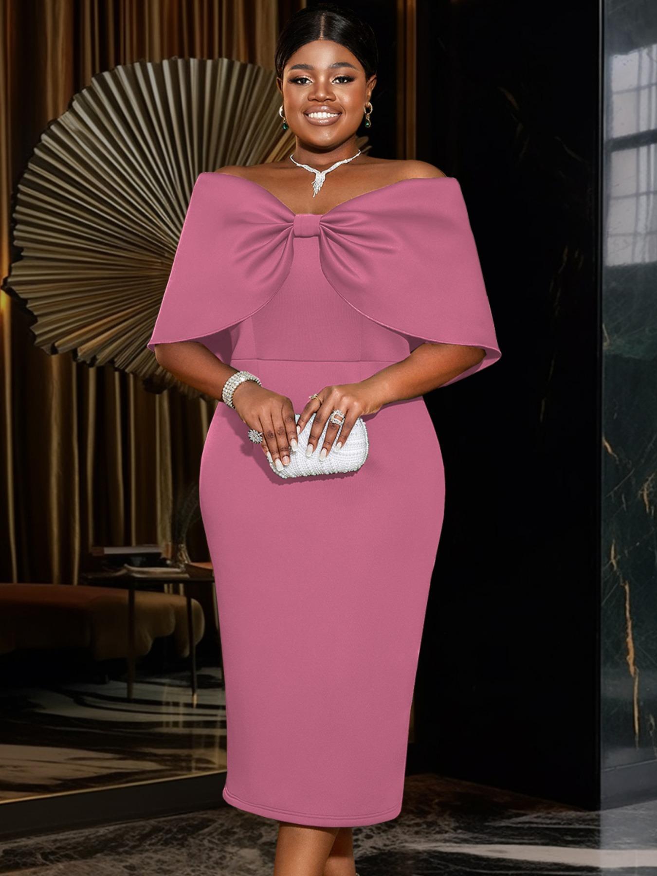 【Plus Size】 Ruched Off The Shoulder Split Hem Evening Dress Formal Wear, Elegant Zipper Back Dress for Party & Banquet, Women's Clothes for All Seasons, Womenswear, Gown Elegance