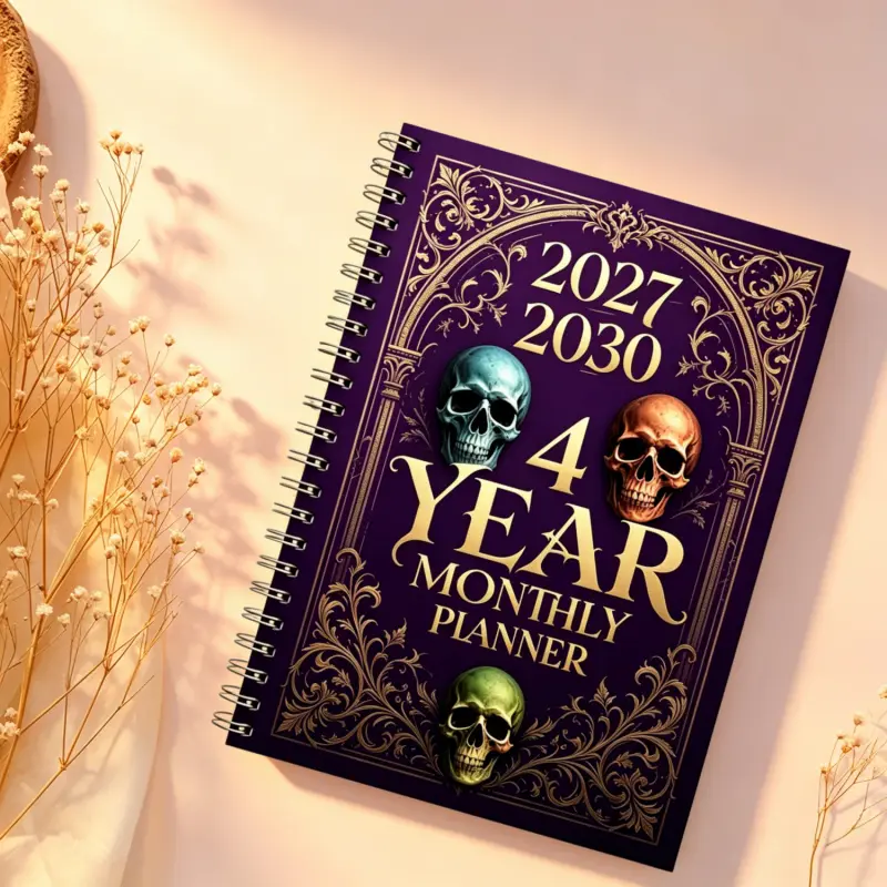 2027-2030 Monthly Planner/Calendar - January 2027 to December 2030, 4-Year Monthly Planner, Gothic-Themed Design Notebook, Annual Calendar Planning, Monthly Tabs, 48-Month Calendar, Thick Paper, Elastic Cover, Durable Double Wire Spiral Binding, Laminated
