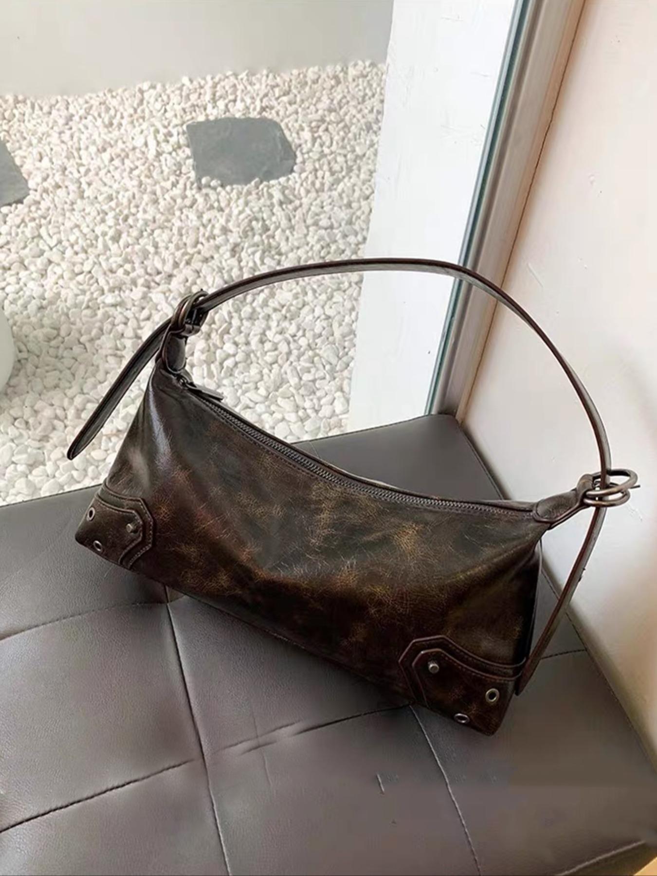 Women's Fashionable Vintage Shoulder Bag, Y2k Style Zipper Underarm Bag for Daily Used, 2023 New Trendy Bag for Party, Club, Convertible Shoulder Bag