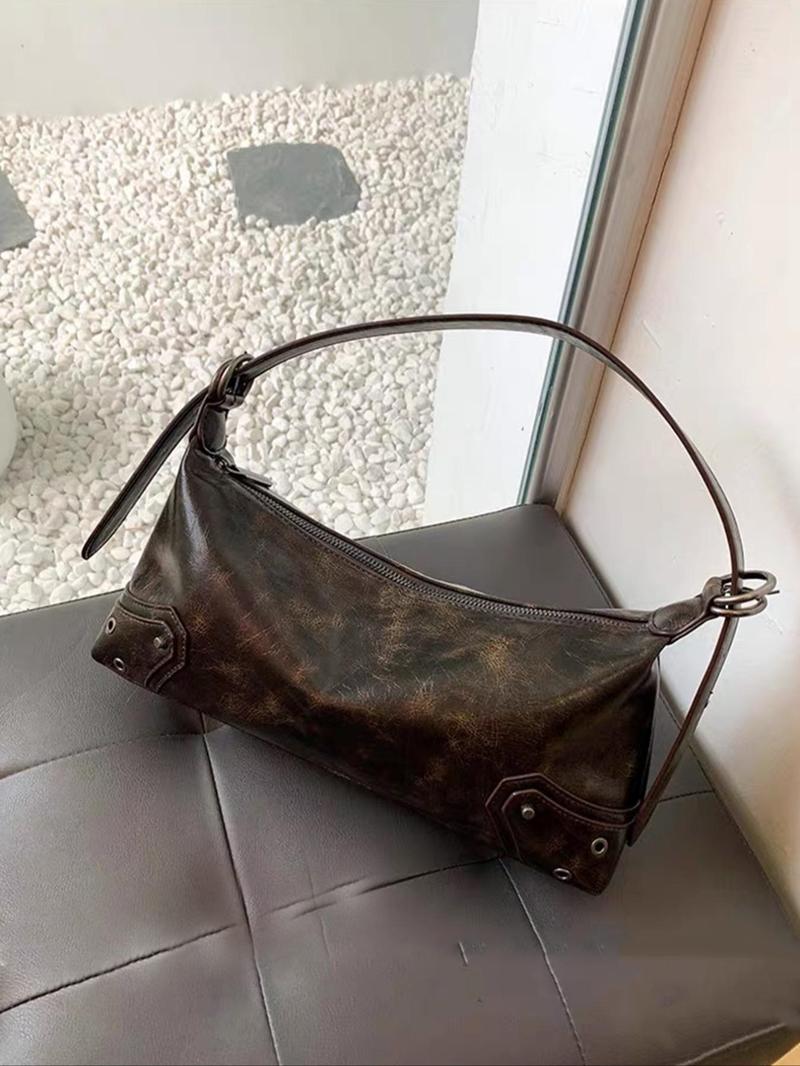 Women's Fashionable Vintage Shoulder Bag, Crescent Bag, Y2k Style Zipper Underarm Bag for Daily Used, 2023 New Trendy Bag for Party, Club