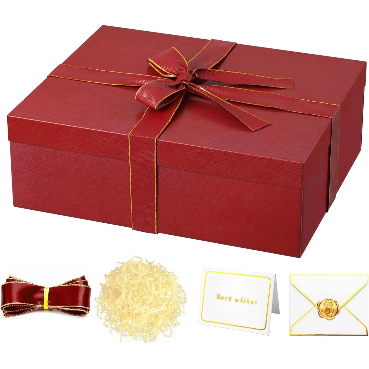 Large  Box 16.5x13x5.5'', Black  Boxes with Lid for Presents | -to- Packaging for Birthday, Wedding, Christmas, Anniversary, Includes Ribbon, Card, Shredded Filler, Wax Seal