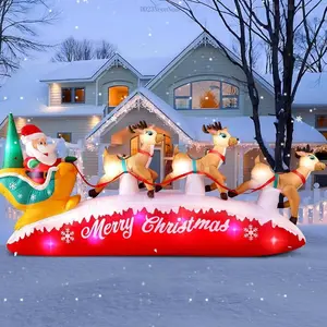 Danxilu Christmas Inflatables 10 FT Long Santa Sleigh with Reindeer Outdoor Decorations, Built-in Colorful LEDs Santa Claus Deer Sled Blow Up Yard Decoration for Outside Lawn Holiday Xmas DecorFFSummitSupply7 DD23NeonNode