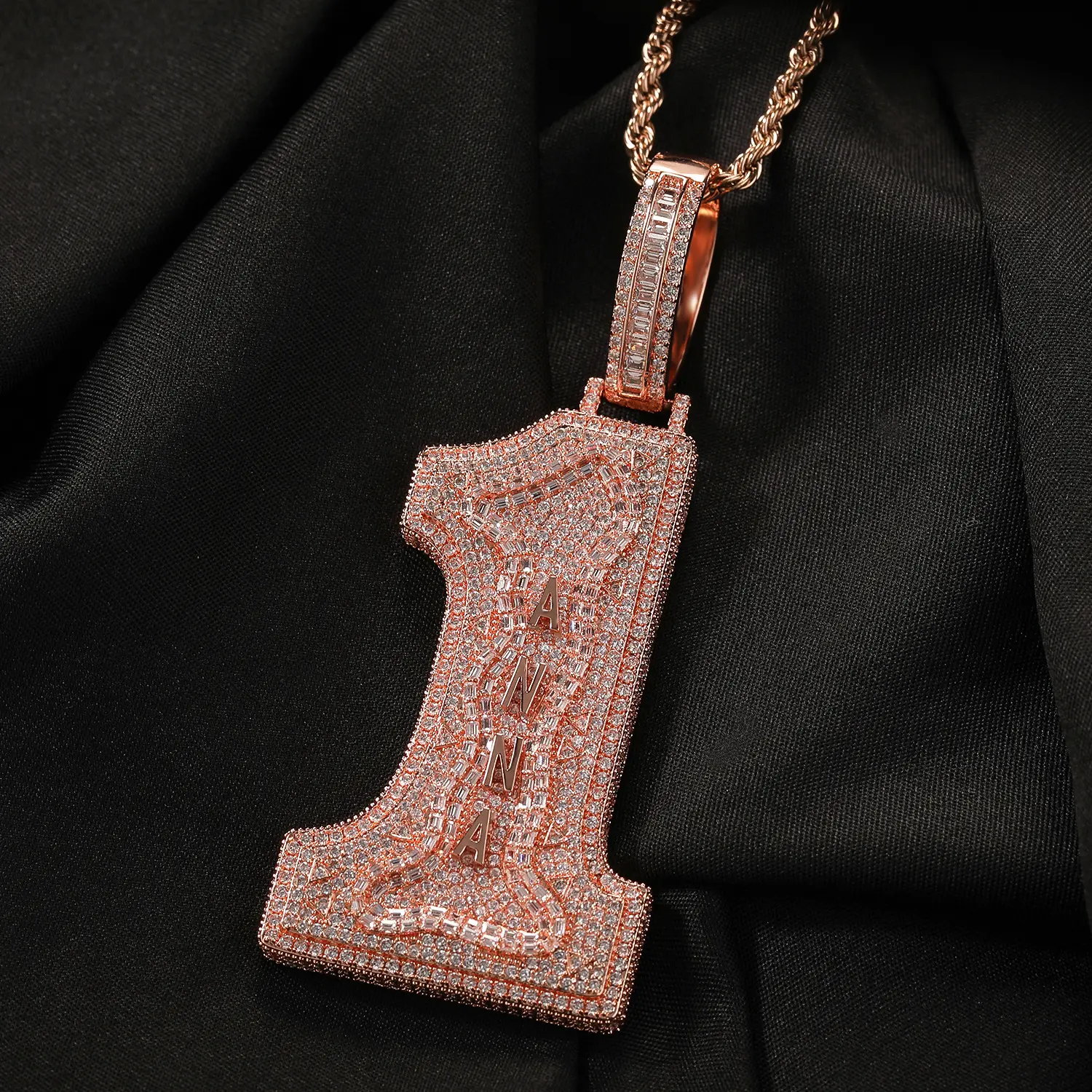 Hip hop new niche design big number 1 can be customized 6 letter pendant European and American hip hop rap trend jewelry  the letters in the middle of the number can be customized, please note the customized letters when placing an order. gifts meme