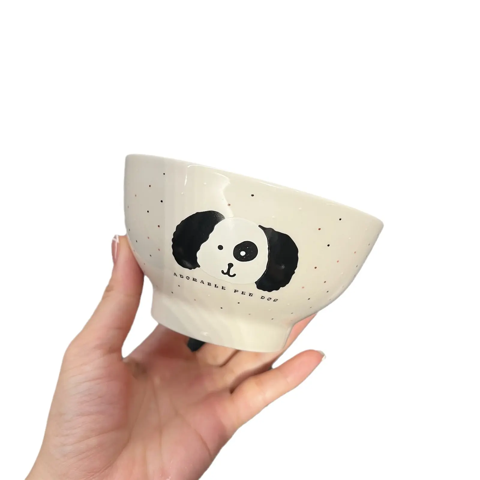 Cute Cartoon Puppy Dog Print Ceramic Rice Bowl Speckled Porcelain Dinner Bowl Household Eating Bowl for Breakfast Soup Rice