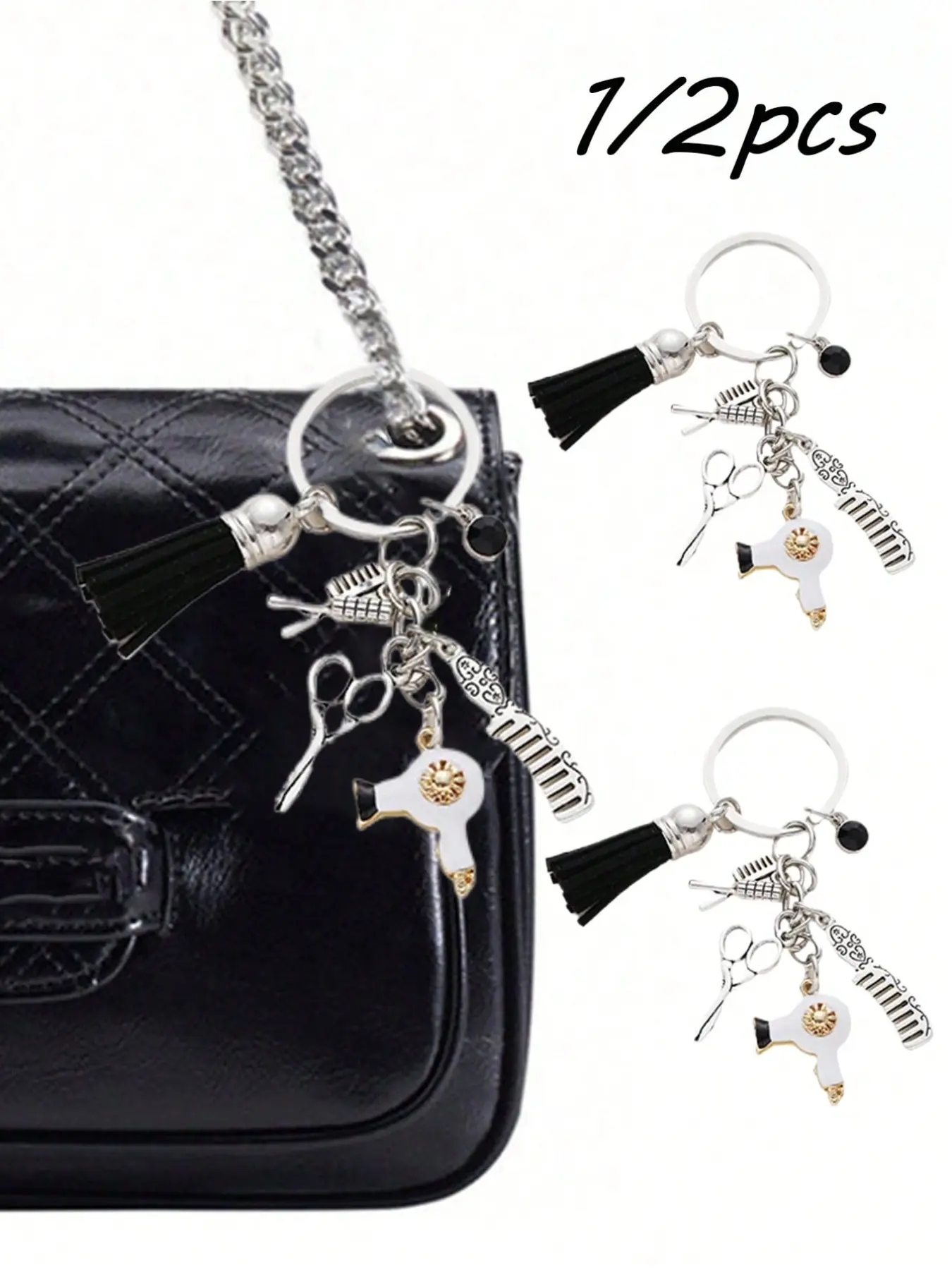 Stylist Scissors Comb Hair Dryer Keychain, Barber Gift, Elegant Bag Charm, Fashion Backpack Pendant, Wallet Decor, Couple Bag Accessory