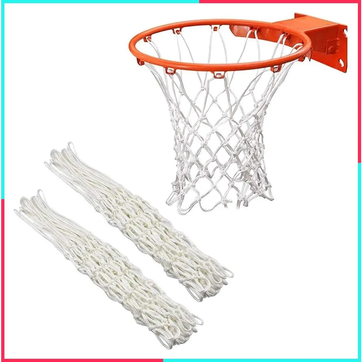 2Pcs Heavy Duty Replacement Basketball Net for Standard 12 Loop Hoops, Indoor & Outdoor Gym Equipment