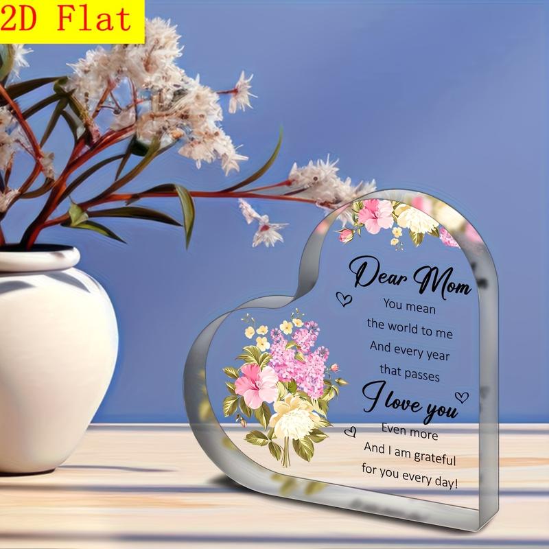 2D Exquisite Heart Shape Acrylic Decorative Plaque with Heartfelt Message  Grateful Gift, Mom Birthday Gift, Mothers Day Gift From Daughter Or Son, Perfect Gift for Thanksgiving Anniversary