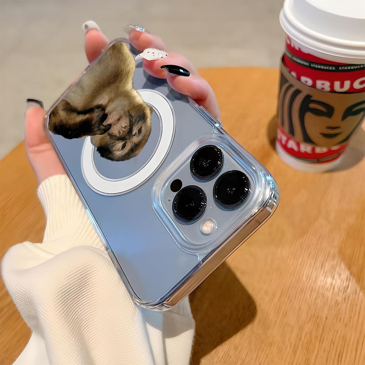 Cute Monkey Pattern Magnetic Transparent Shockproof Ultra-Thin Luxury iPhone X Xsmax 11 12 13 14 15 16 17 Pro Max Plus Air MagSafe Phone Case Cover