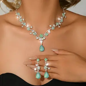 Light luxury diamond inlaid zircon necklace earrings angel tears jewelry two-piece set wedding accessories